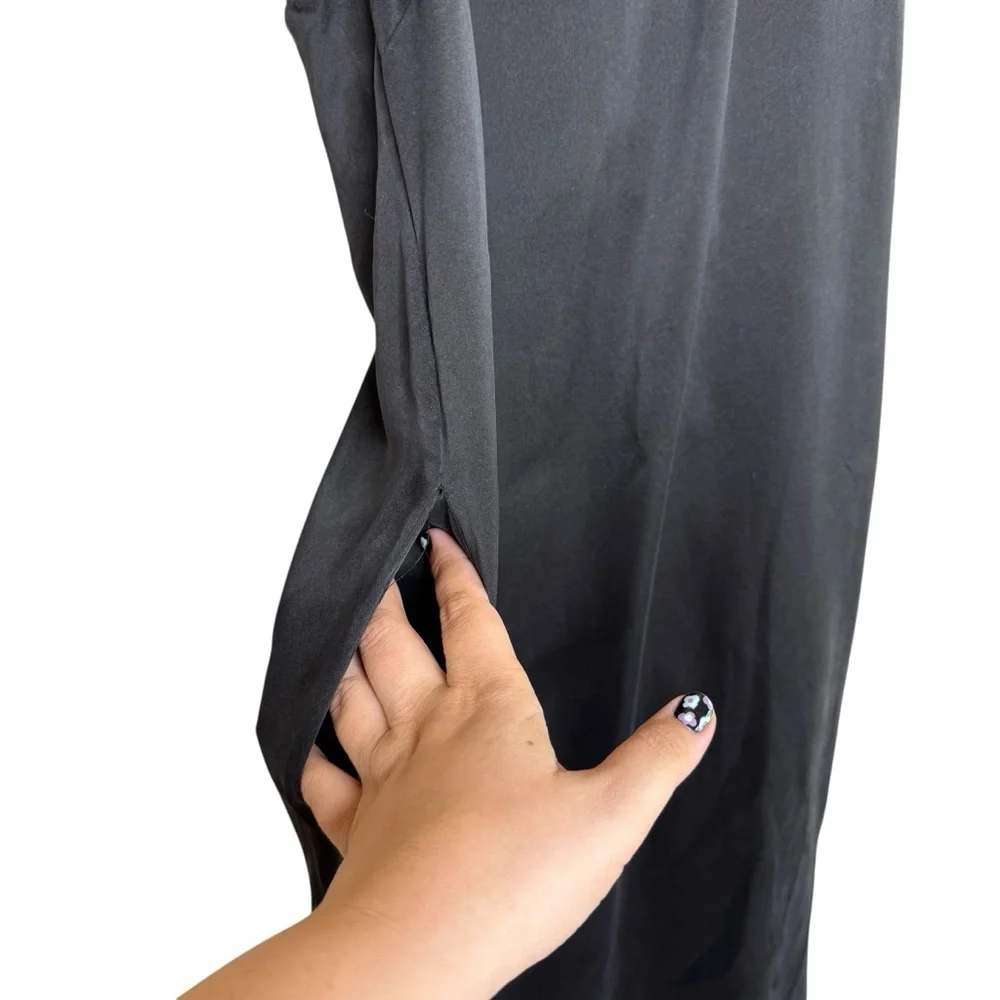 Lunya 100% Washable Silk Slip Dress Racer Back Black Midi Nightgown Sleep Sleek - Picture 6 of 12